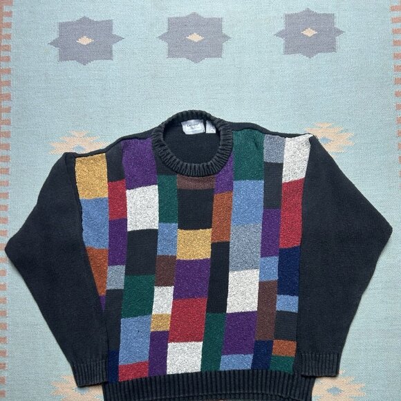Cattivo Other - Vintage 90s knit sweater ramie cotton multicolor checkered pullover adult medium